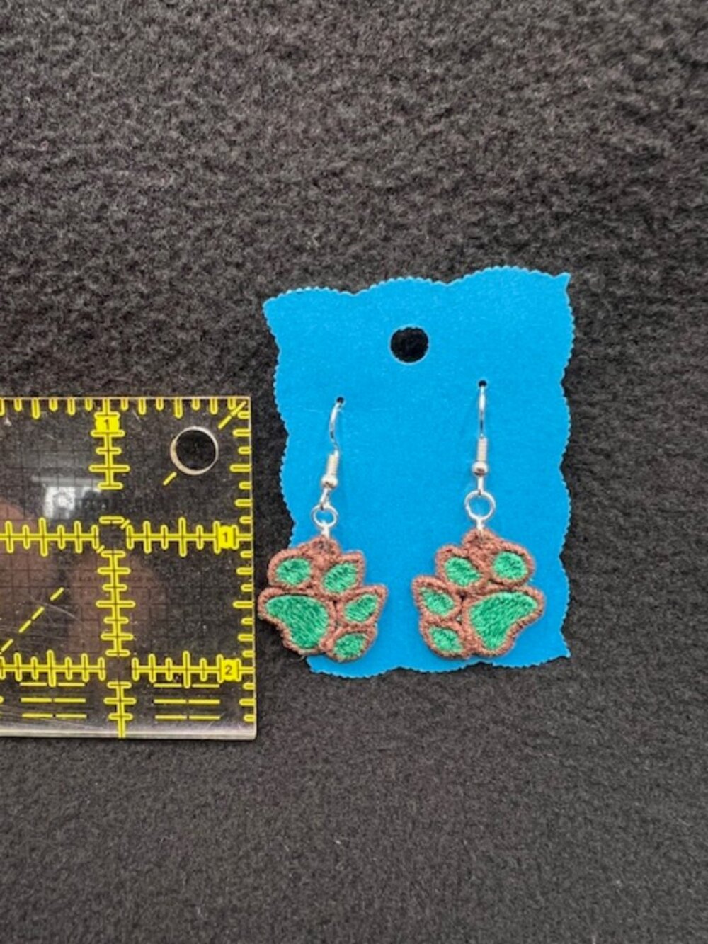 Homemade Brown & Green Paw Print Lace Earrings - Picture 7 of 7